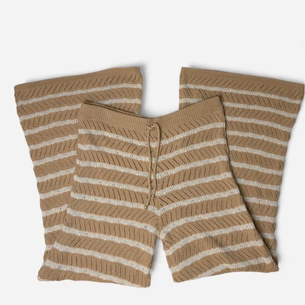 NWT Aerie tan and white striped knit flare pants with drawstring waist - size S